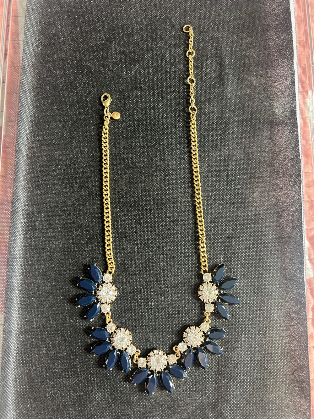 J. Crew Gold-Tone Navy and Clear Crystal Floral Necklace